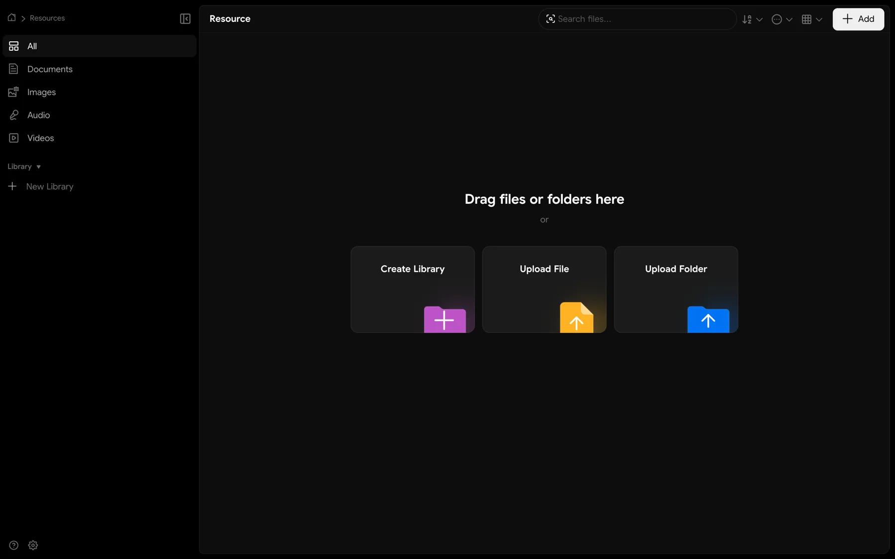 WizeOS resource libraries for documents, images, audio, and video
